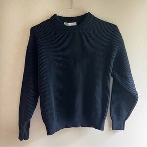 Zara Black Ribbed Sweater Knit Pullover lagum fisherman minimalism neutral